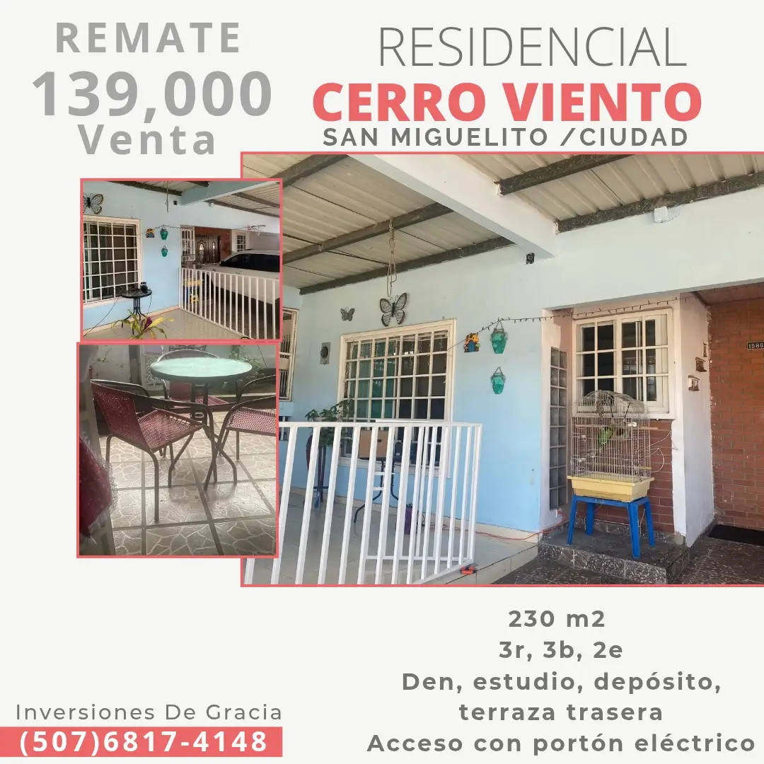 Entrada y terraza de casa en Residencial Cerro Viento