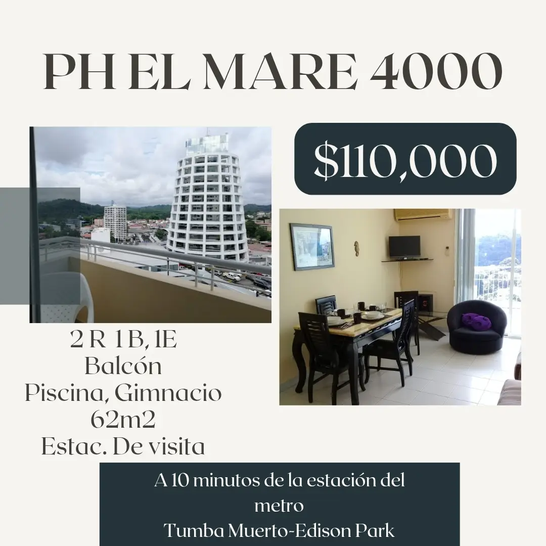 Balcón y sala-comedor de apartamento en PH El Mare 4000