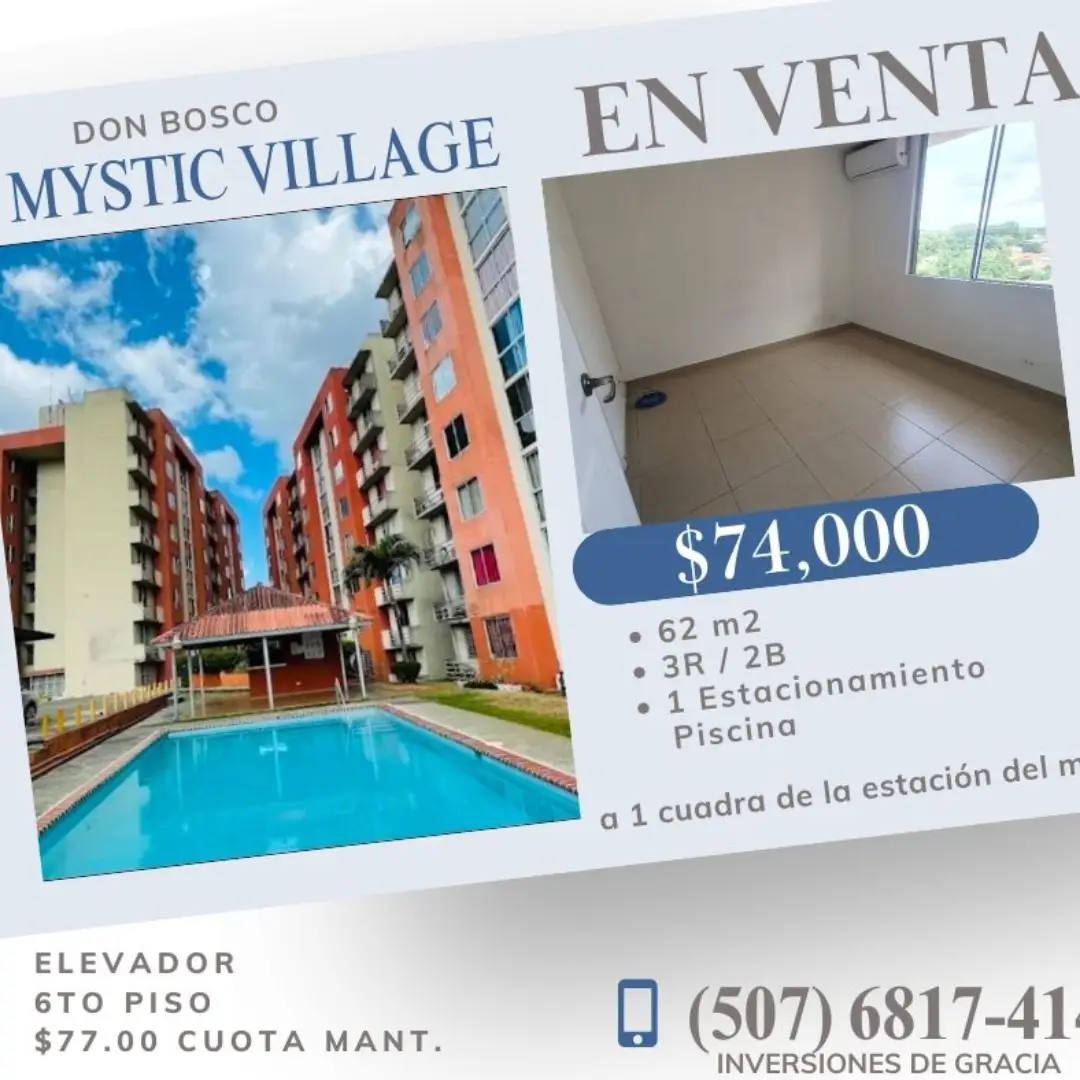 Edificios, piscina y recámara de apartamento en Mystic Village, Don Bosco