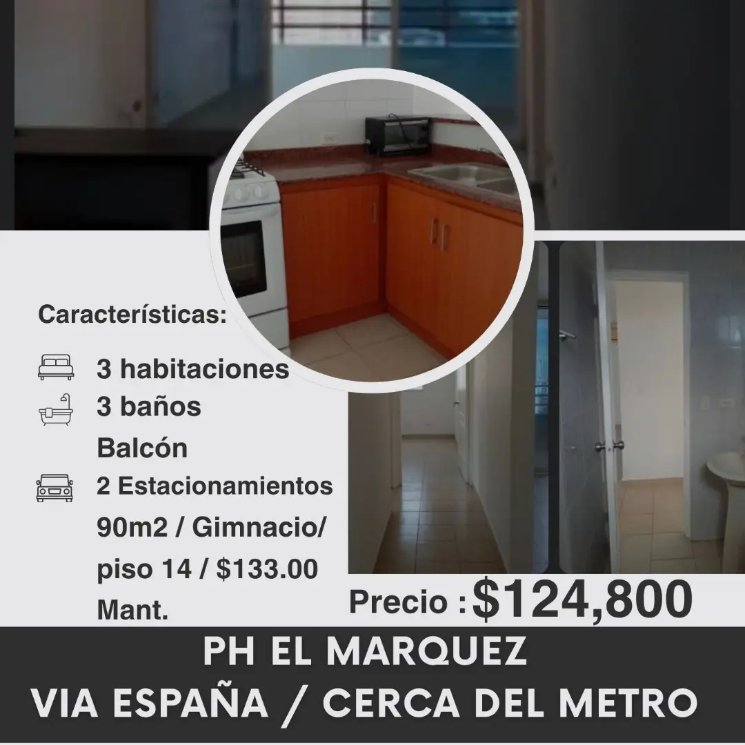 Cocina y espacios interiores de apartamento en PH El Márquez, Vía España